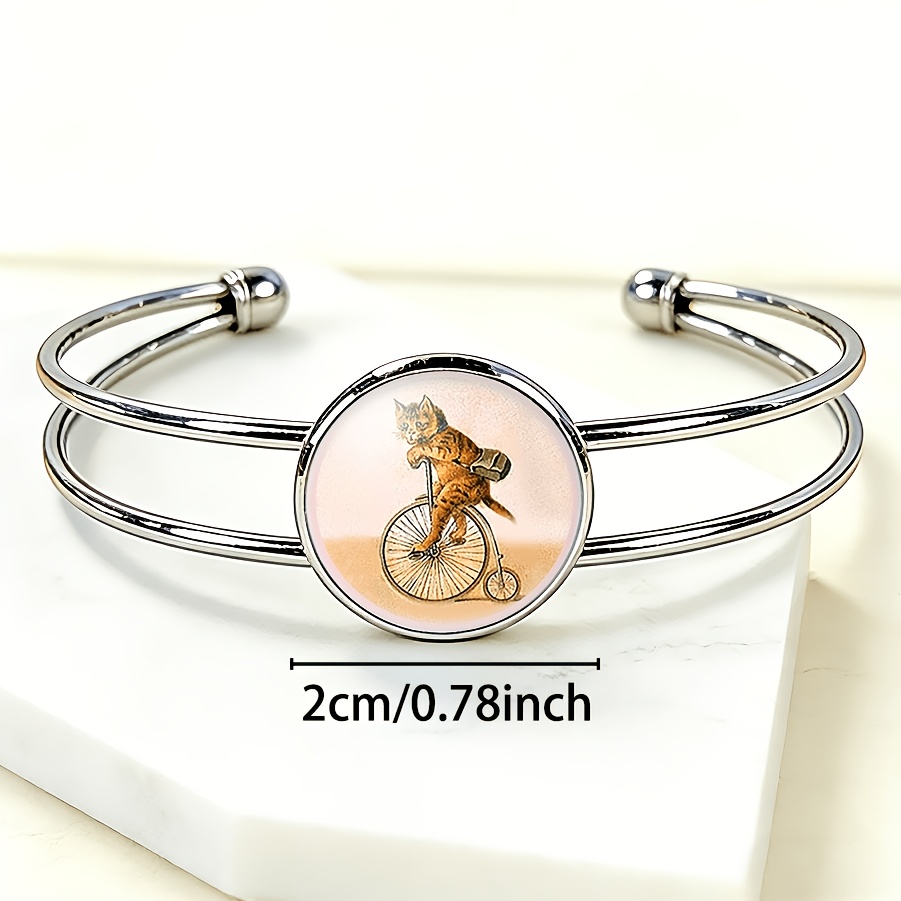 Adjustable Open Bangle Round Time Gemstone Inlaid Bangle